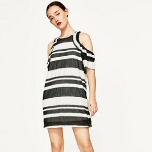 Zara Striped Cold Shoulder Dress Sz M NWT